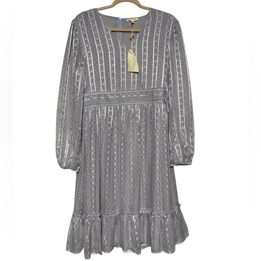 Tea‎ N Rose Purple Silver Metallic Long Modest Midi Dress Medium Wedding Firmal
